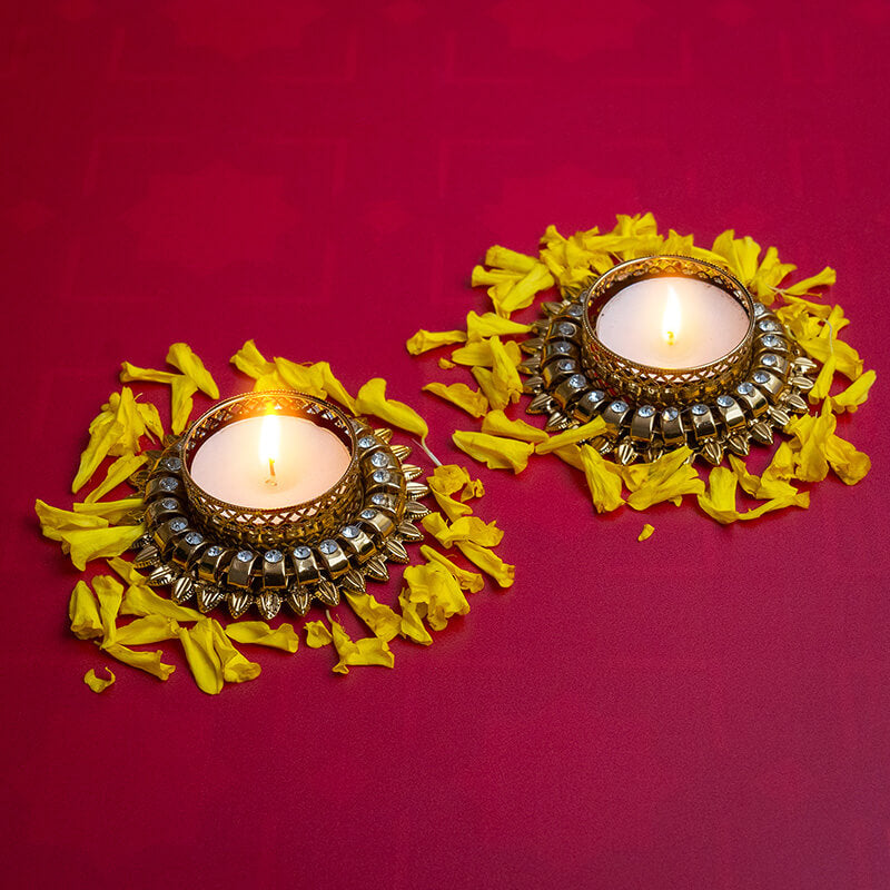 Sunflower with diamond Tea-light candle Holder 2pcs