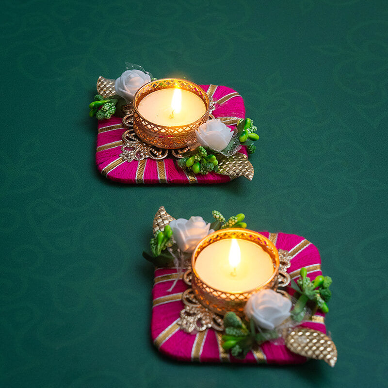 Pink Square Tea-light candle Holder 2 pcs