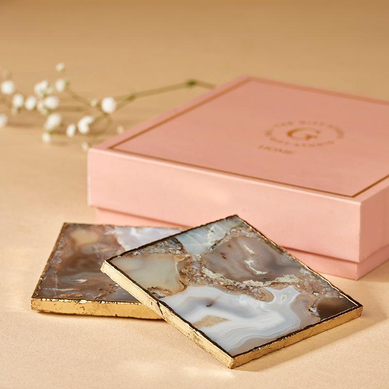 Grey Agate Square Coasters (Set of 2) - The Gift Studio