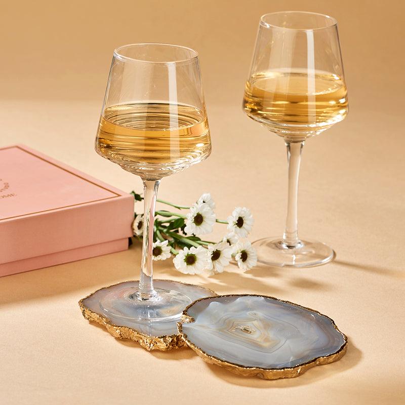 Grey Agate Gold Edge Coasters (Set of 2) - The Gift Studio