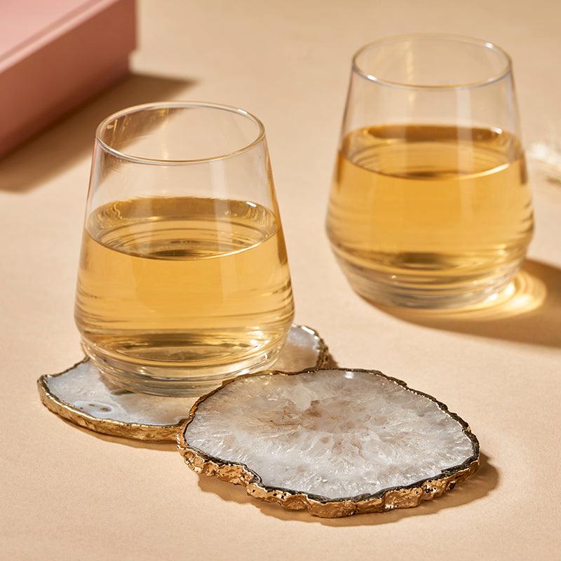 White Quartz Gold Edge Coasters (Set of 2) - The Gift Studio