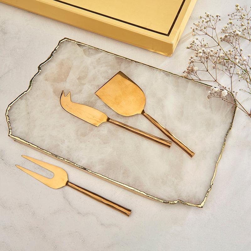 Rose Quartz Cheeseboard & Set of 3 Cheese Knives - The Gift Studio