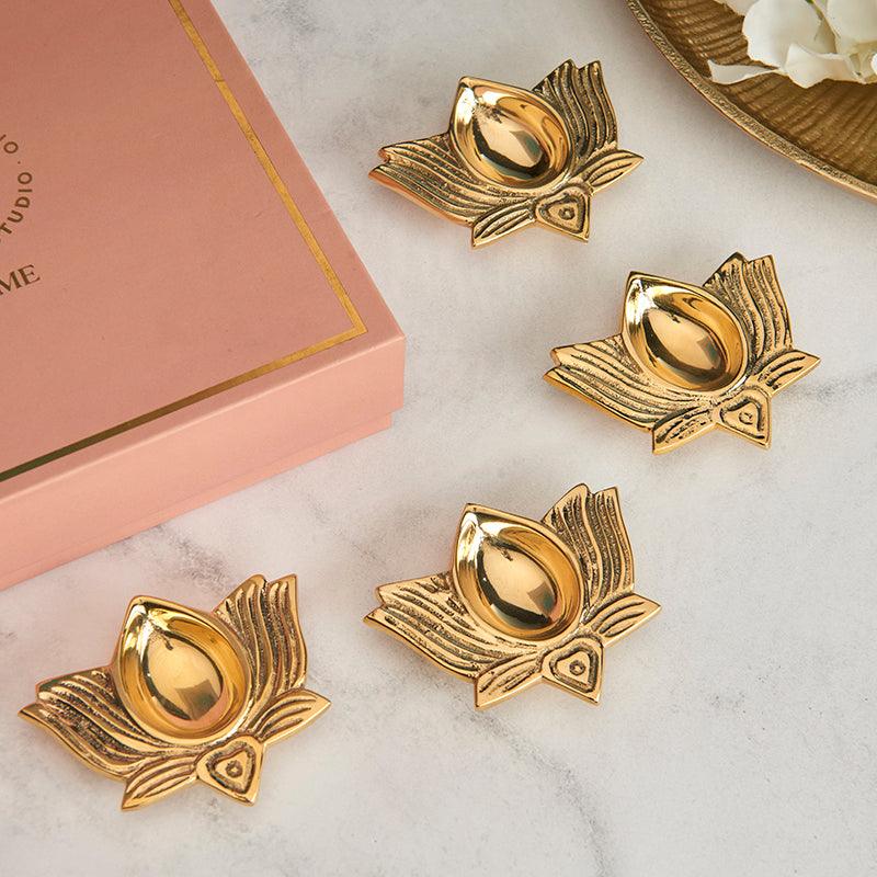 Brass Lotus Oil Diya (Set of 4) - The Gift Studio