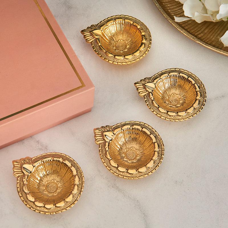Brass Flower Oil Diyas (Set of 4) - The Gift Studio