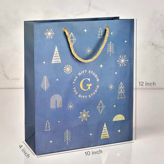 Christmas Blue Gift Bag 10X4X12 Inch_The Gift Studio