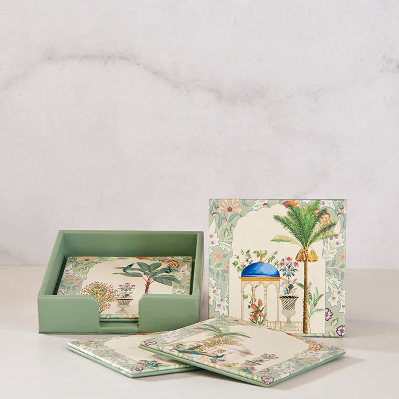 Coaster Faux Leather Mughal Garden 4X4In-The Gift Stduio