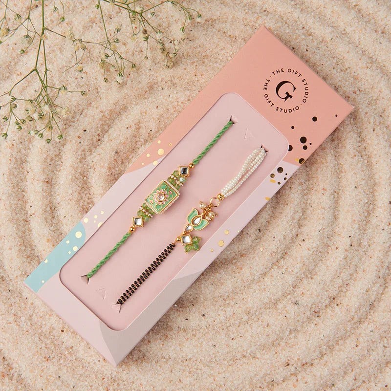 Divine Lotus Meenakari Bhaiya Bhabhi Rakhi_The Gift Studio