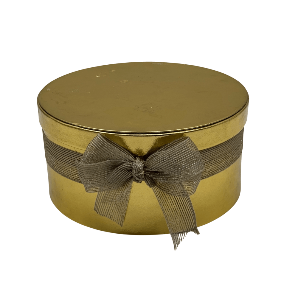 Gold PU Round Box With Bow - The Gift Studio