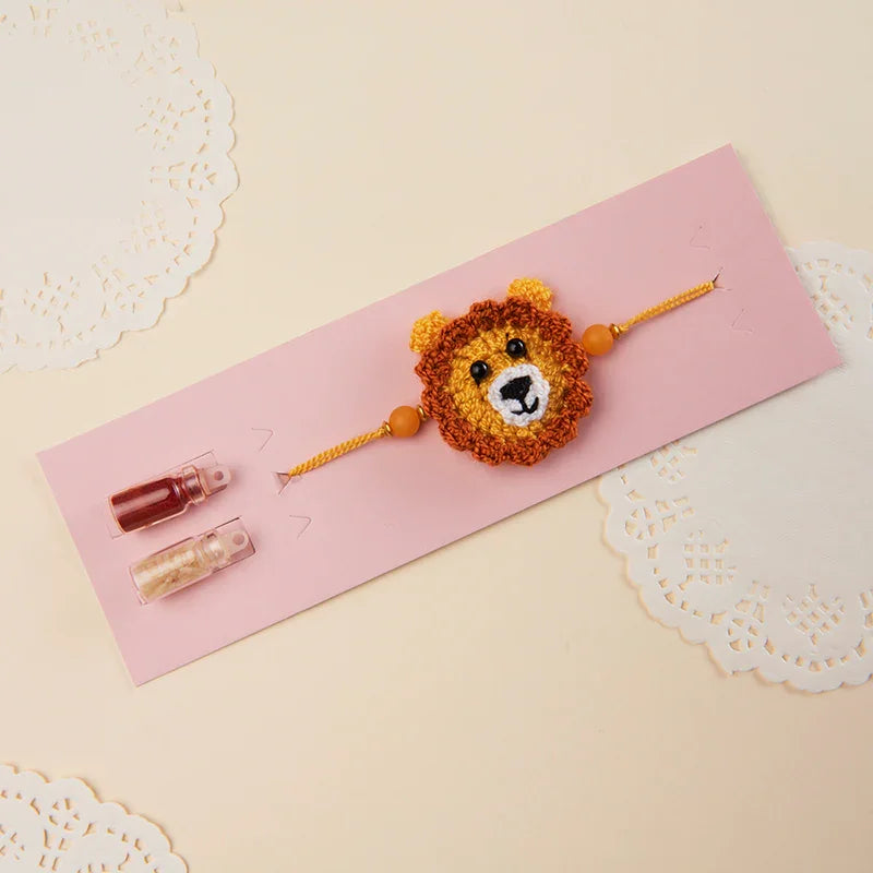 Handmade Crochet Cute Lion Rakhi for Kids_The Gift Studio