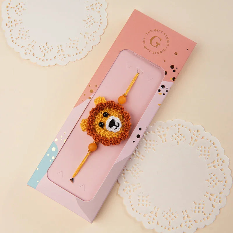 Handmade Crochet Cute Lion Rakhi for Kids_The Gift Studio