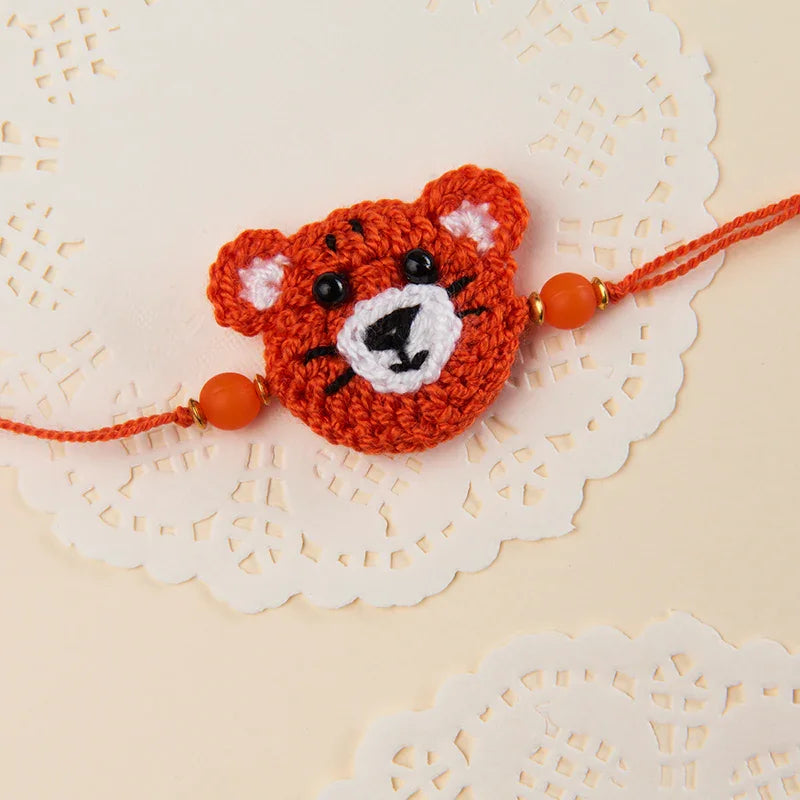 Handmade Crochet Tiger Rakhi for Kids_The Gift Studio