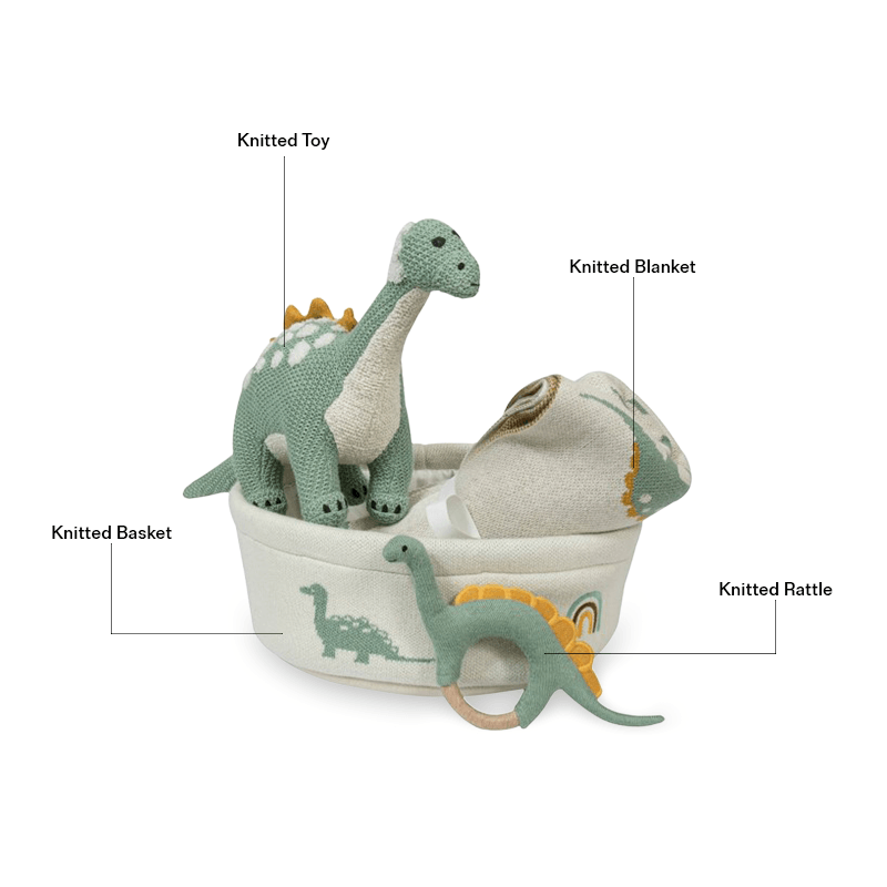 Knitted Dino Basket Gift Set - The Gift Studio