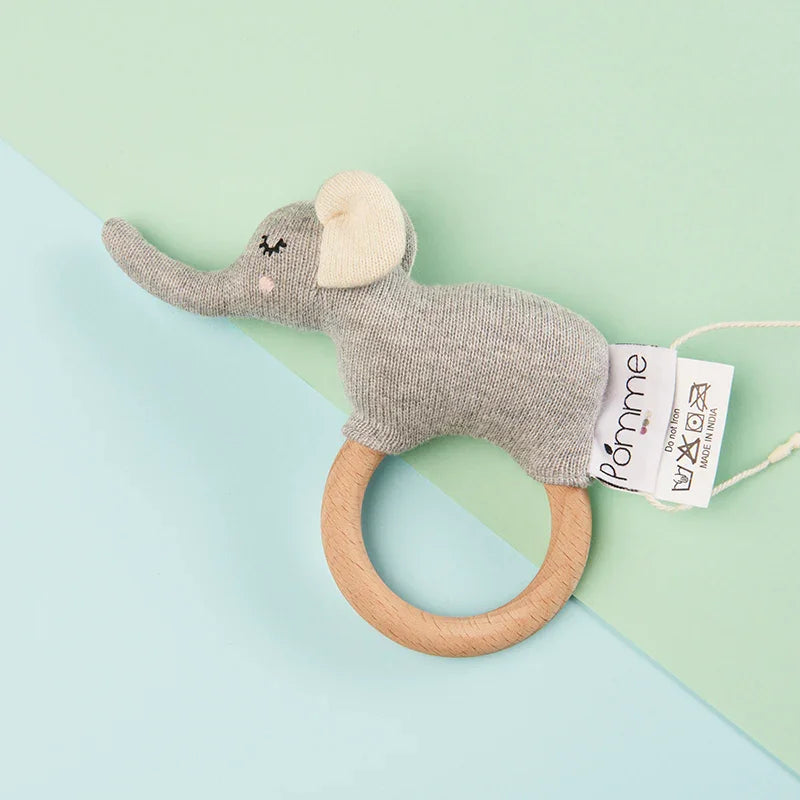 Knitted Soft Elephant Rattle-The Gift Stduio