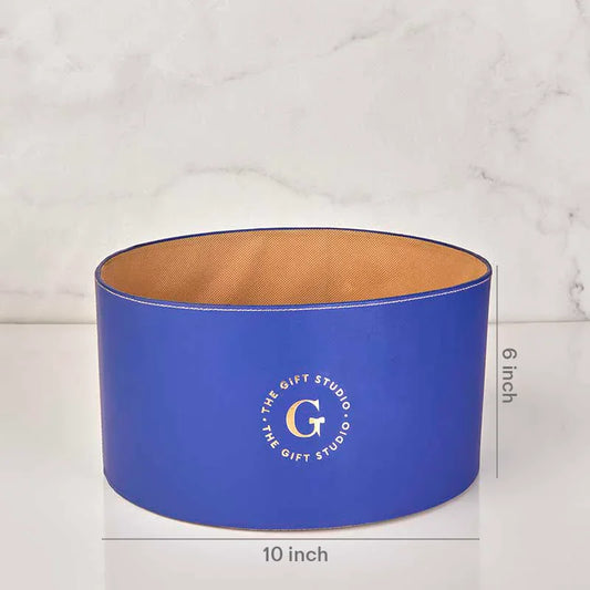 Blue Leather Round Open Basket 10X6 Inch_The Gift Studio