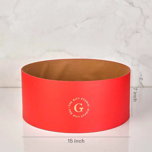 Red Leather Round Open Basket 15X7 Inch_The Gift Studio