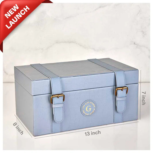 Leather Briefcase Ash Blue small 13X8X7 Inch_The Gift Studio