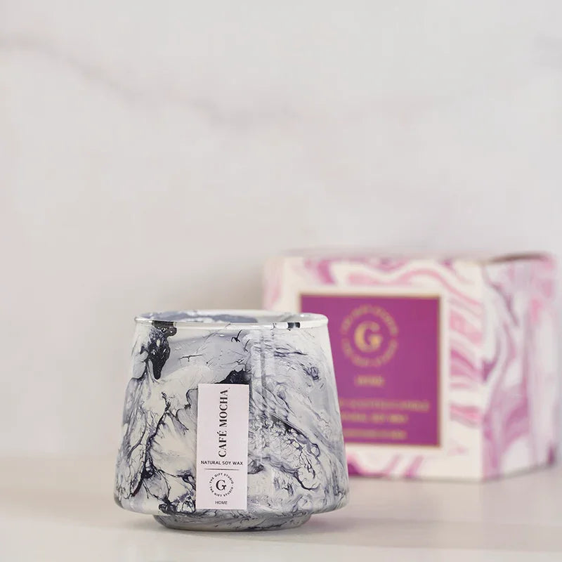 Marble Noir GlassJar Candle Café Mocha-The Gift Stduio