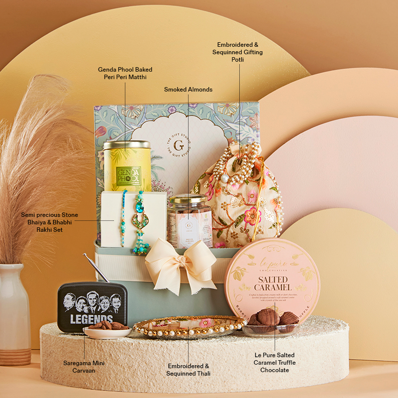 Melodies & Munchies Bhaiya-Bhabhi Rakhi Hamper_The Gift Studio