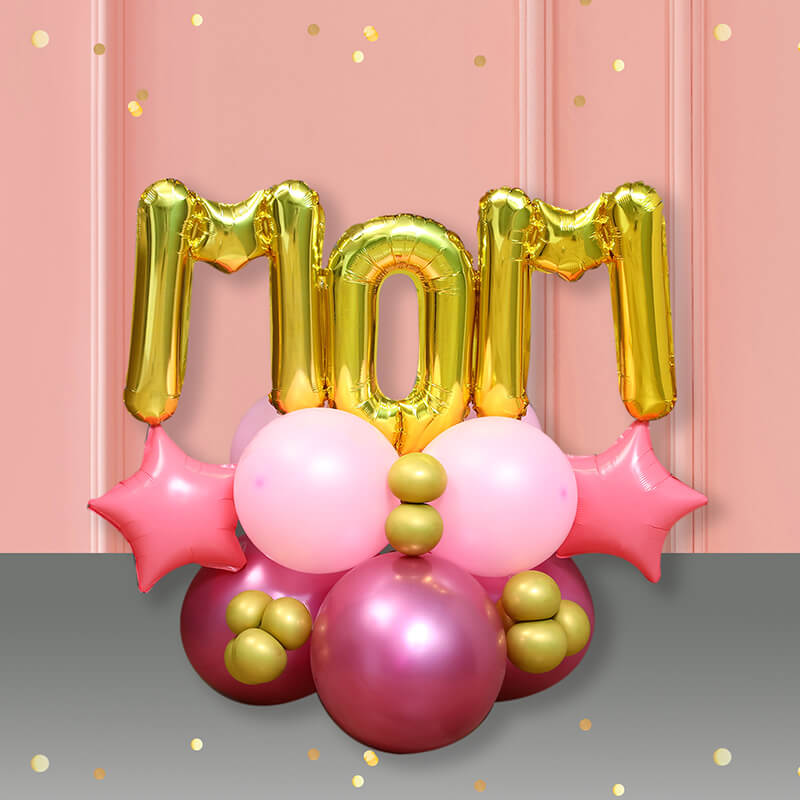 Mom Pink & Golden Balloon Arrangement