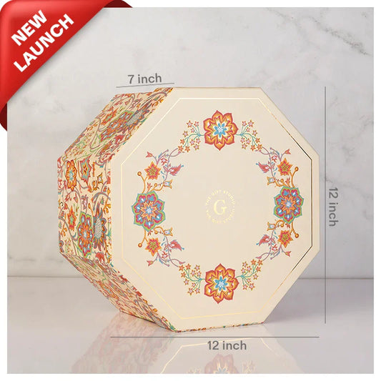 Bazaar Bloom Octogonal Box Off-white 12X7 Inch_The Gift Studio