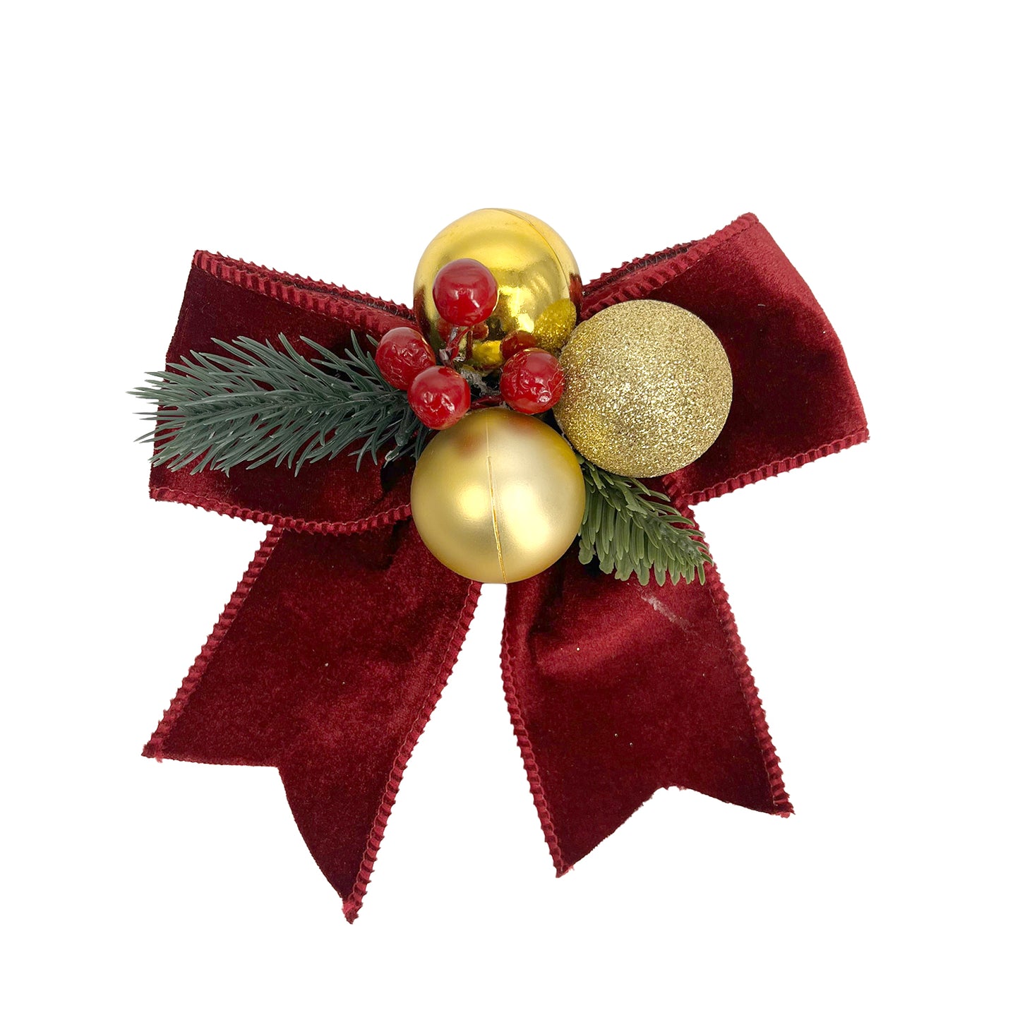 Red Velvet Bow With Ornament-Xmas