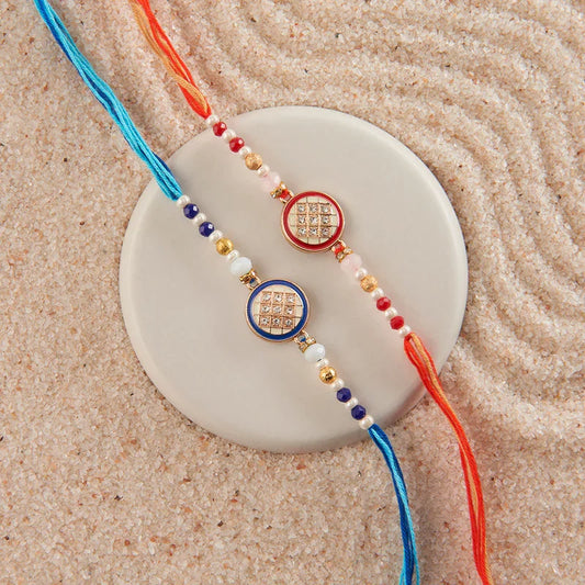 Red & Blue Radiance Rakhi Set of 2_The Gift Studio