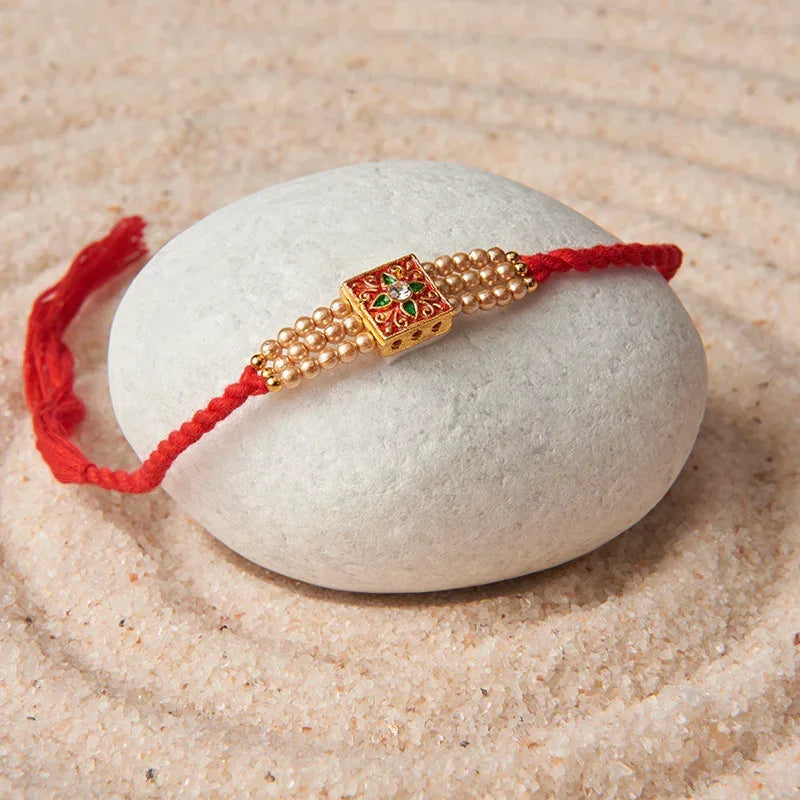Regal Golden Beads Rakhi_The Gift Studio