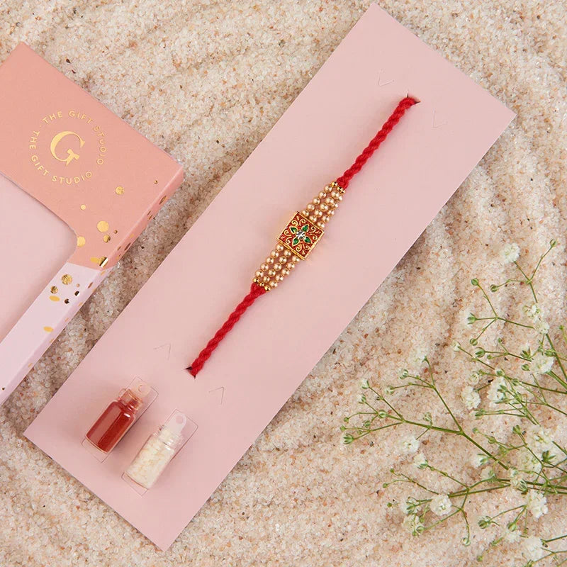 Regal Golden Beads Rakhi_The Gift Studio