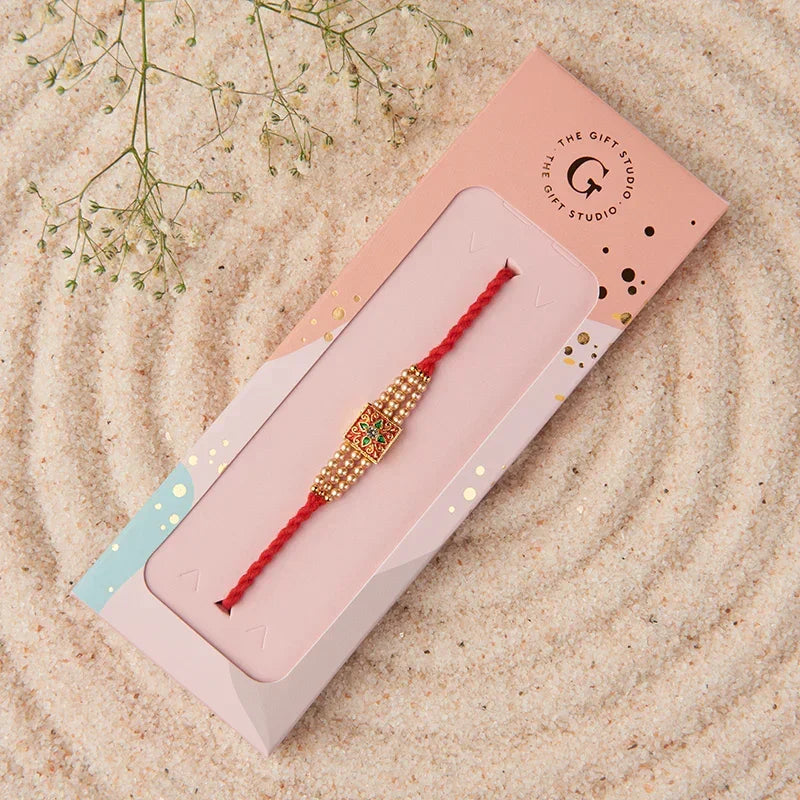 Regal Golden Beads Rakhi_The Gift Studio