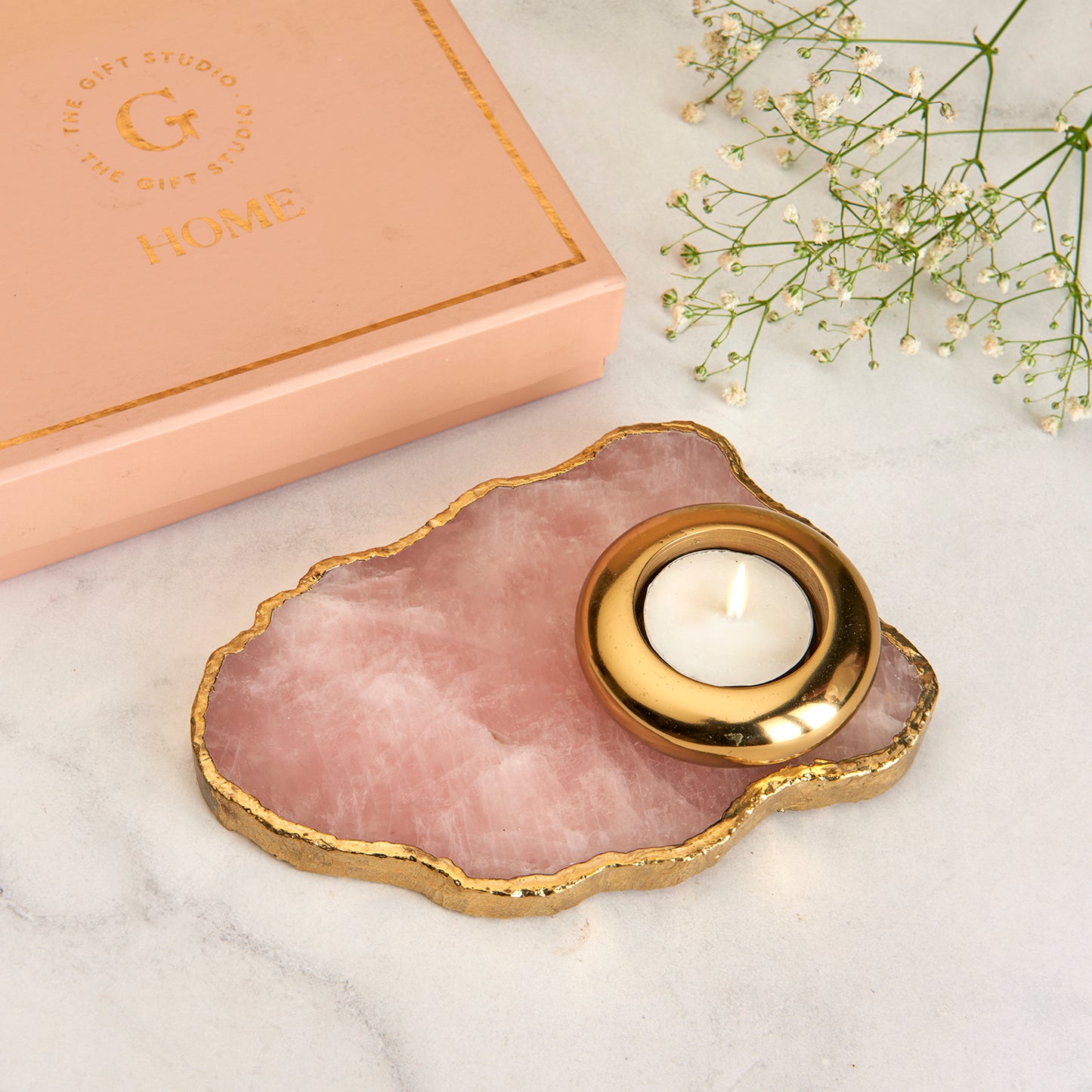 Luxe Rose Agate with T-Light Holder