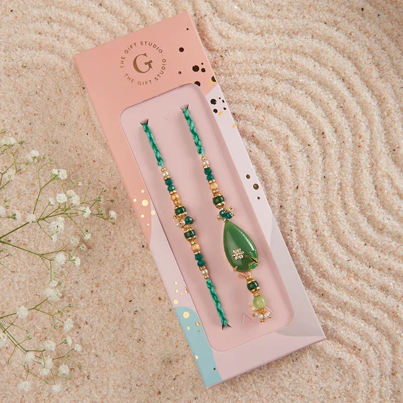Royal Semi Precious Stone Bhaiya Bhabhi Rakhi_The Gift Studio