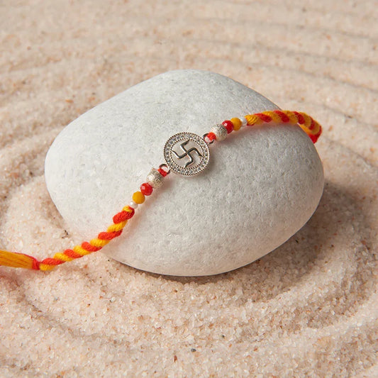 Sacred Swastik Silver Rakhi_The Gift Studio