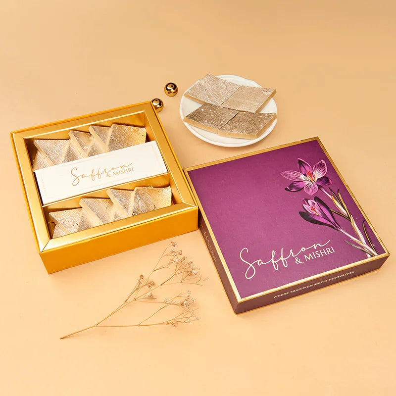 Saffron & Mishri Kaju Katli Box of 12-The Gift Stduio