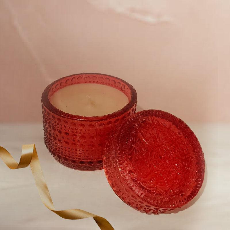 Scarlet Textured Glass Jar Candle 28 Hrs - The Gift Studio