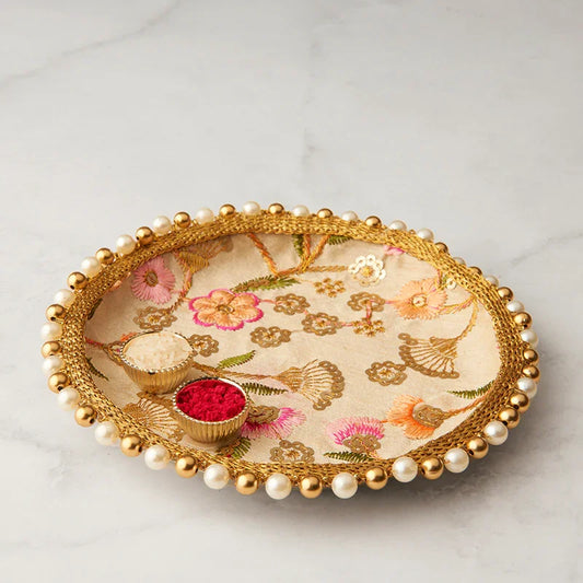 Thali floral embroidered & sequined 6.5In-The Gift Stduio