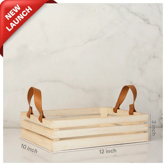Wooden White Crate With Handles 12X10X3 Inch_The Gift Studio