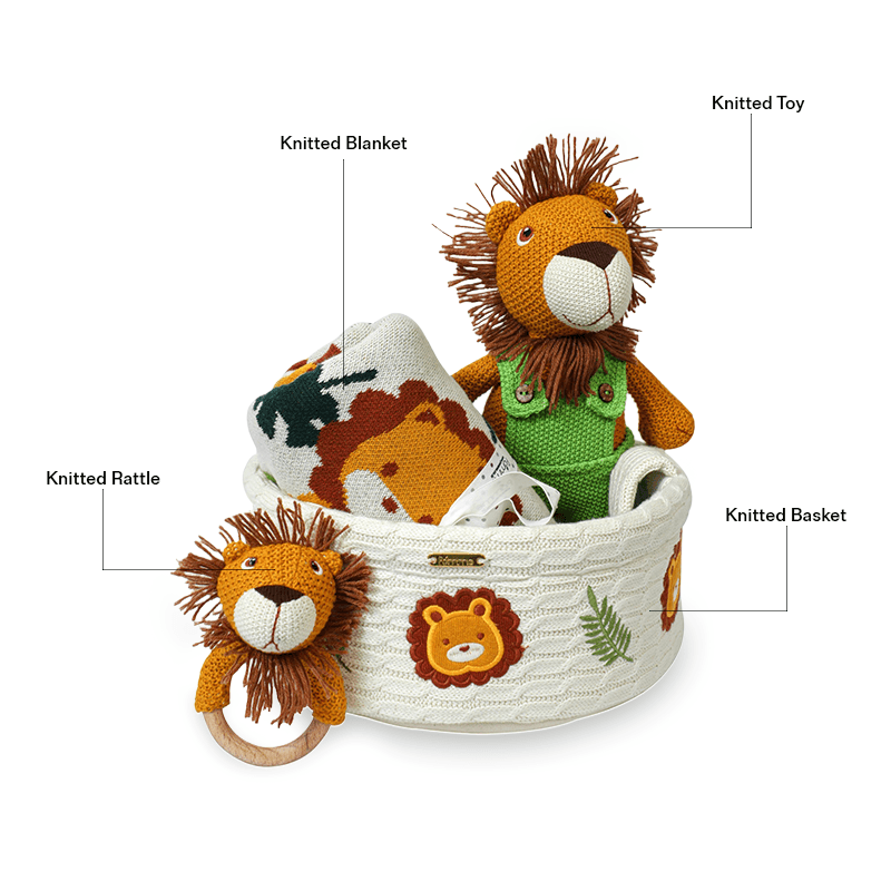 Knitted Lion Basket Gift Set - The Gift Studio