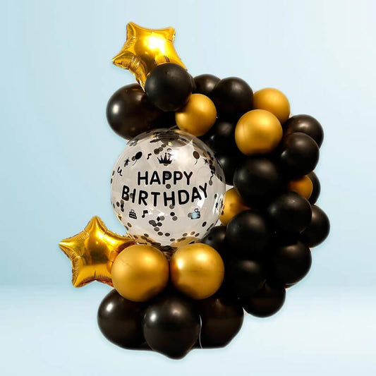 Birthday Star Balloon Bouquet Black & Golden - The Gift Studio