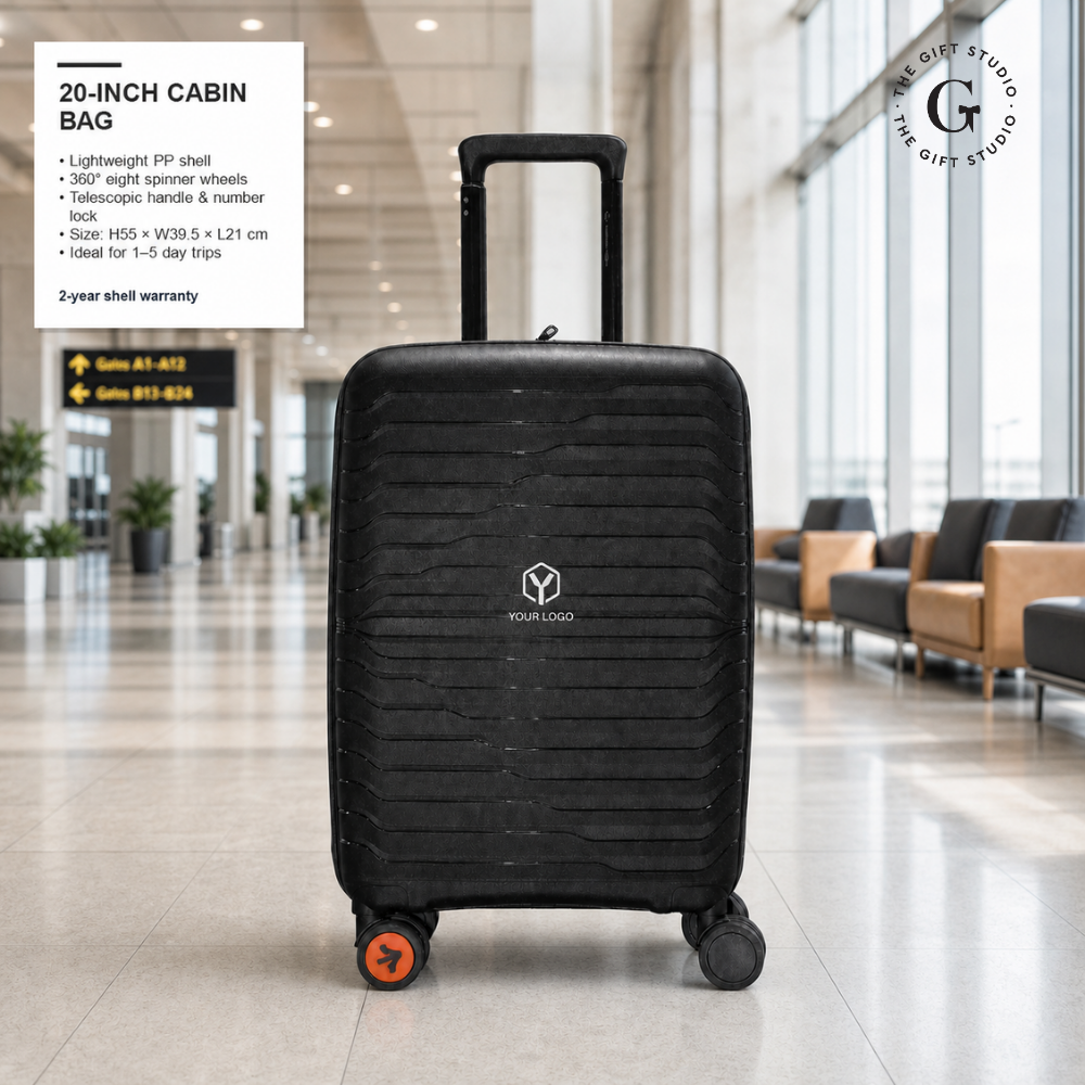 Nile Cabin Trolley Bag in black with TGS branding