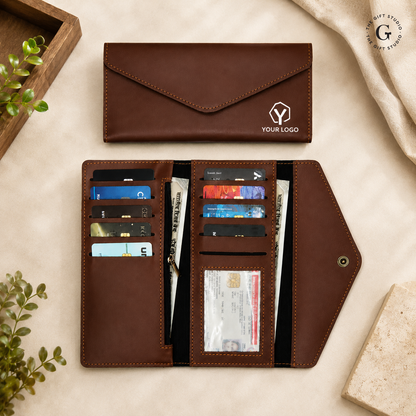 Women Carry Trifold Wallet with multiple compartments for cash and cards with TGS branding