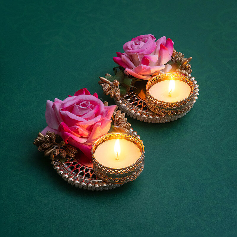 Pink Rose Tea-light candle Holder 2pcs