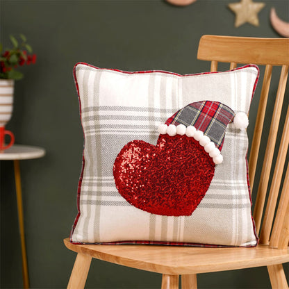 Christmas Heart Plaid Cushion Cover 16x16 Inch