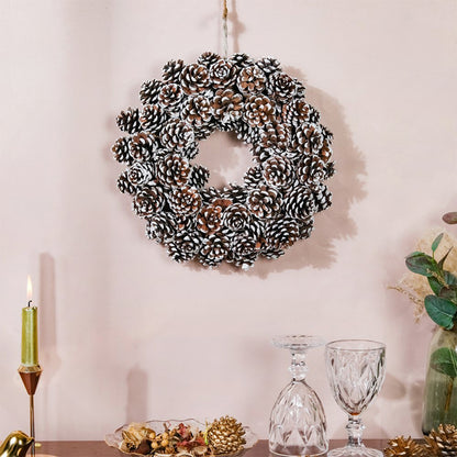 Christmas Wreath Of Snowy Pinecones 11 Inch
