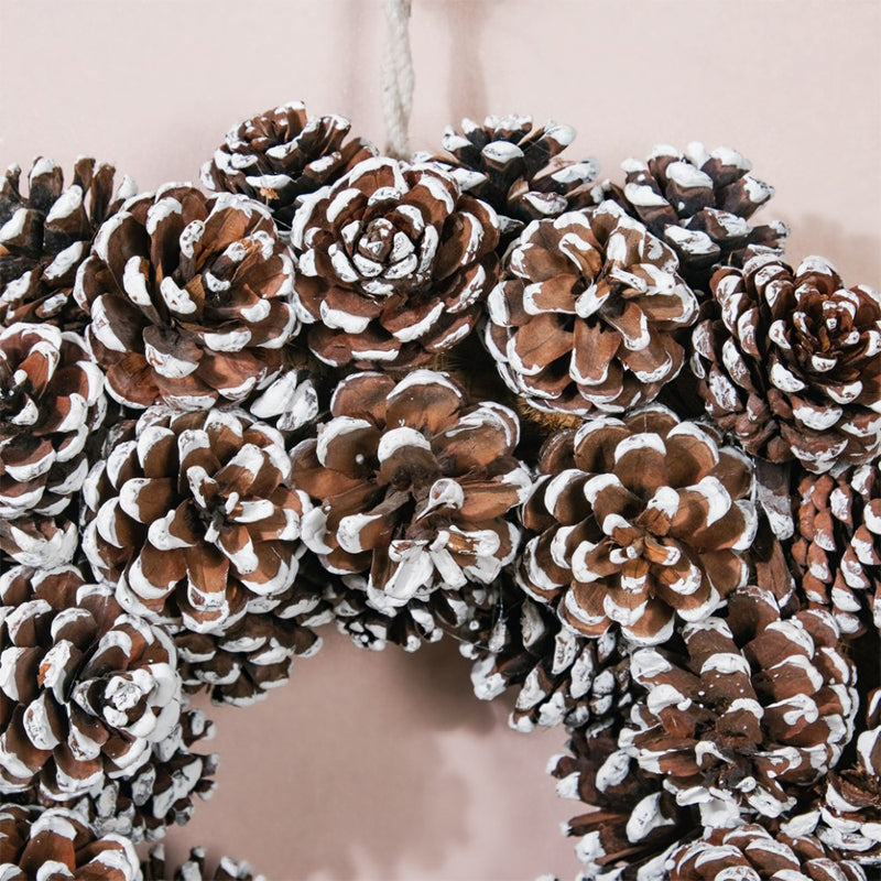 Christmas Wreath Of Snowy Pinecones 11 Inch