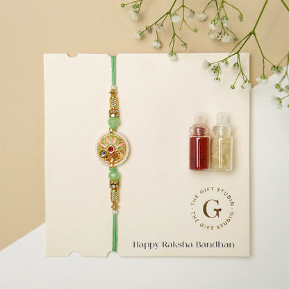 Kundan & Meenakari Pastel Green Rakhi