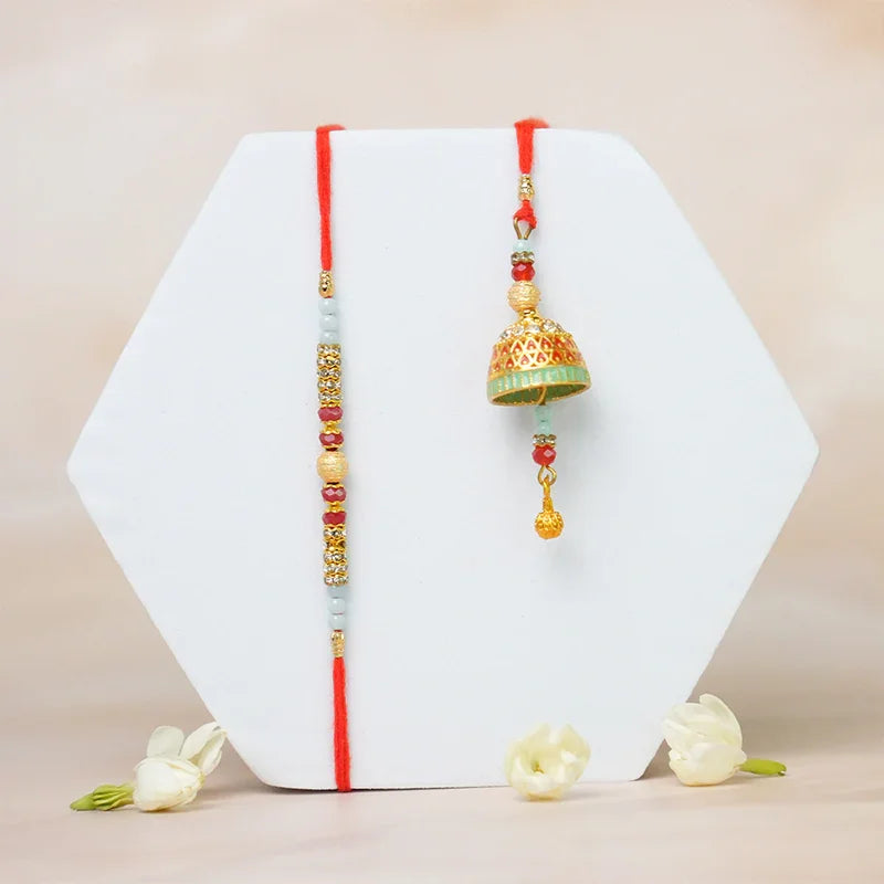 Bhaiya Bhabhi Temple Rakhi with Beads - The Gift Studio