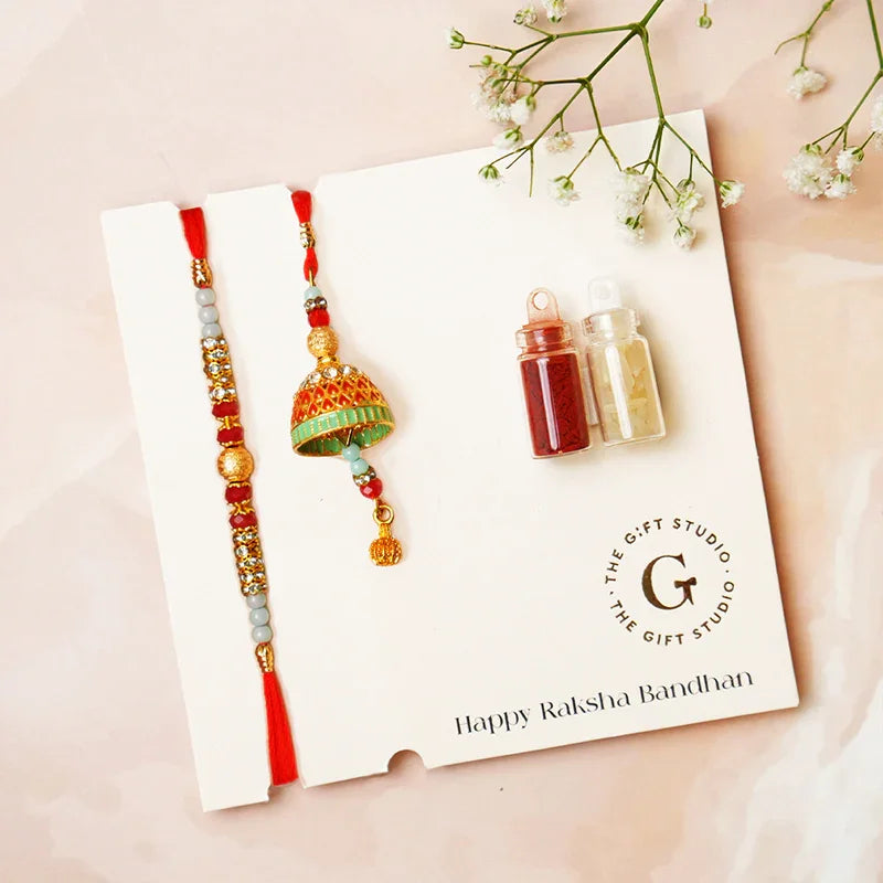 Bhaiya Bhabhi Temple Rakhi with Beads - The Gift Studio