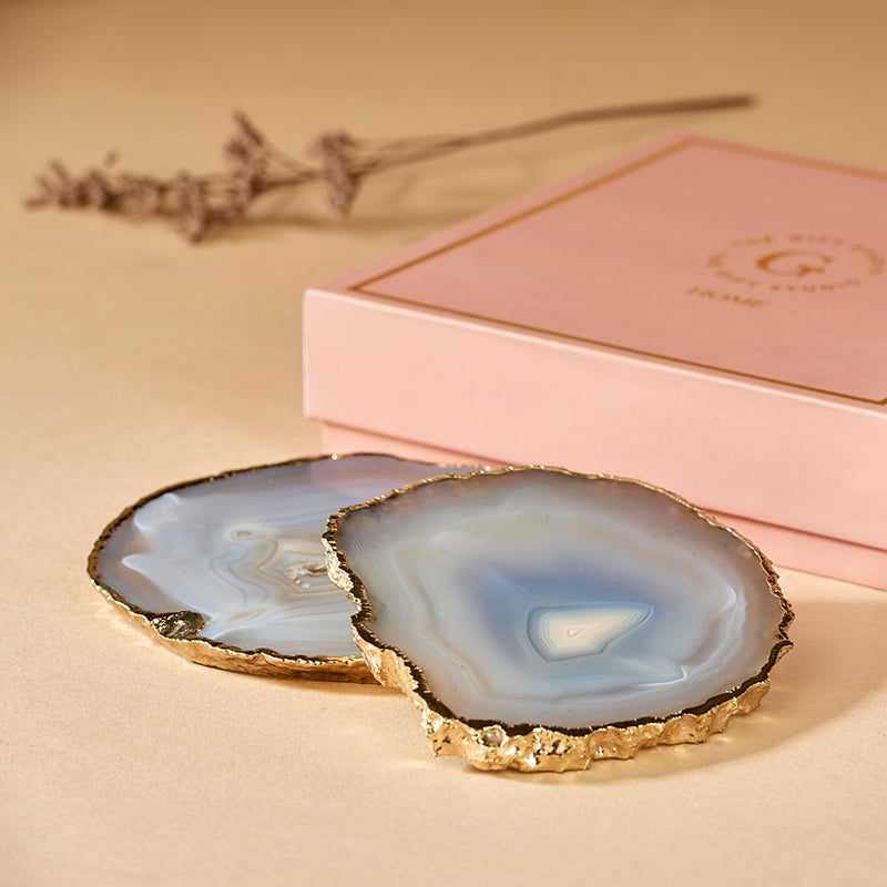 Grey Agate Gold Edge Coasters (Set of 2)