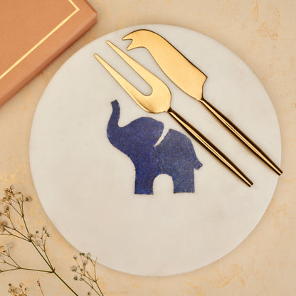 Marble Cheeseboard set with Blue Lapis Inlay