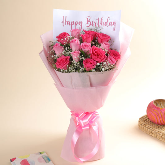 15 Joyful Pink Roses Bouquet